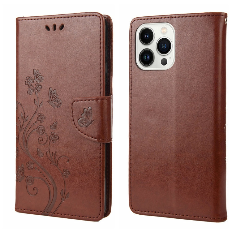 Butterfly Flower Pattern Flip Leather Phone Case, For iPhone 14, For iPhone 14 Plus, For iPhone 14 Pro