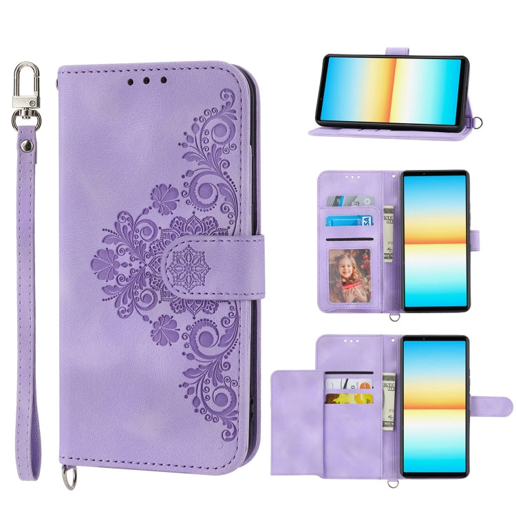Skin-feel Flowers Embossed Wallet Leather Phone Case