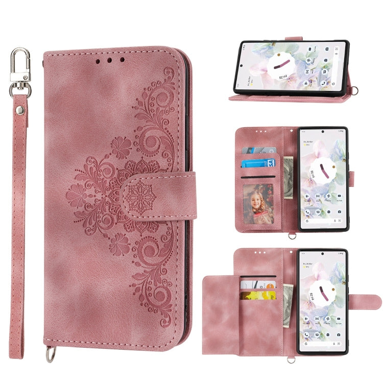 Skin-feel Flowers Embossed Wallet Leather Phone Case