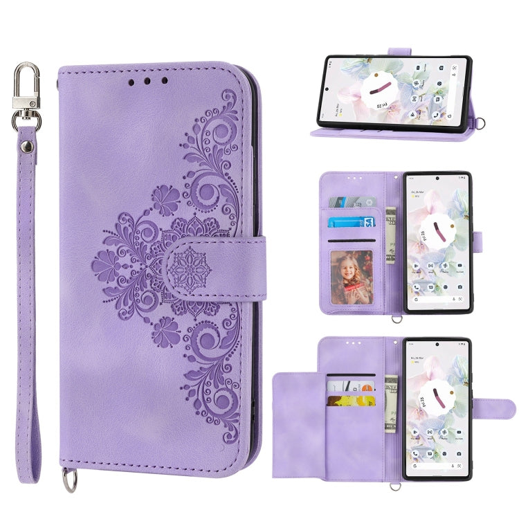 Skin-feel Flowers Embossed Wallet Leather Phone Case