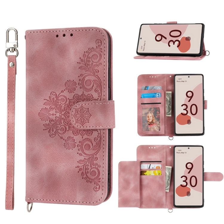 Skin-feel Flowers Embossed Wallet Leather Phone Case