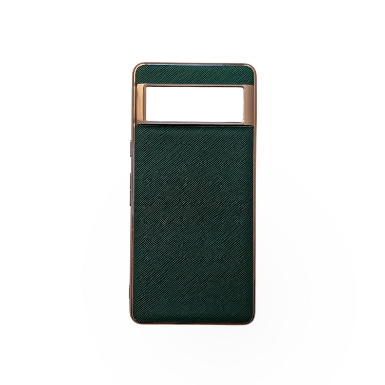 Nano Electroplating Cross Texture Genuine Leather Phone Case, For iPhone 13, For Google Pixel 6 Pro, For Google Pixel 6, For Google Pixel 6a, For Google Pixel 7 5G, For Samsung Galaxy A13 4G