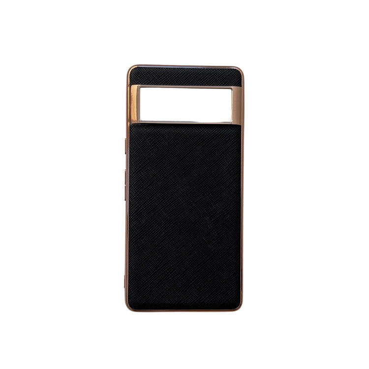 Nano Electroplating Cross Texture Genuine Leather Phone Case, For iPhone 13, For Google Pixel 6 Pro, For Google Pixel 6, For Google Pixel 6a, For Google Pixel 7 5G, For Samsung Galaxy A13 4G