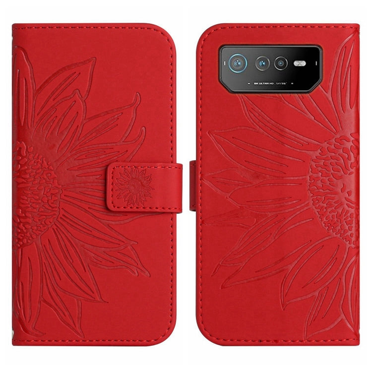 Skin Feel Sun Flower Pattern Flip Leather Phone Case with Lanyard, For Asus ROG Phone 6, For Asus ROG Phone 6 Pro