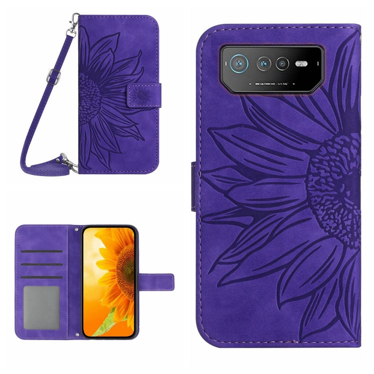 Skin Feel Sun Flower Pattern Flip Leather Phone Case with Lanyard, For Asus ROG Phone 6, For Asus ROG Phone 6 Pro