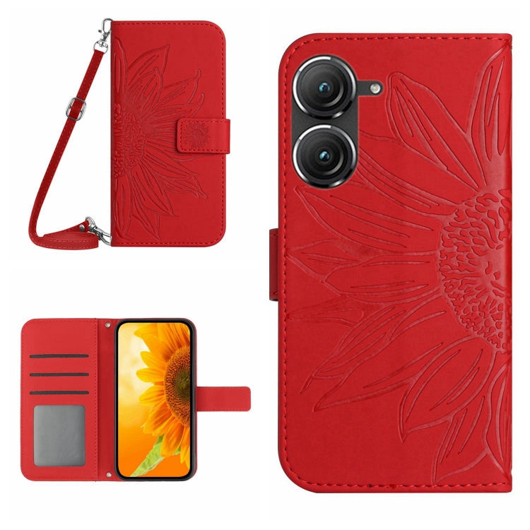 Skin Feel Sun Flower Pattern Flip Leather Phone Case with Lanyard, For Asus ZenFone 8 ZS590KS, For Asus ZenFone 9