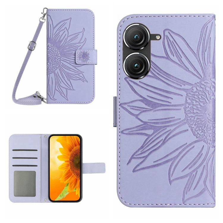 Skin Feel Sun Flower Pattern Flip Leather Phone Case with Lanyard, For Asus ZenFone 8 ZS590KS, For Asus ZenFone 9