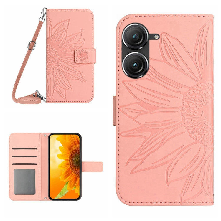Skin Feel Sun Flower Pattern Flip Leather Phone Case with Lanyard, For Asus ZenFone 8 ZS590KS, For Asus ZenFone 9