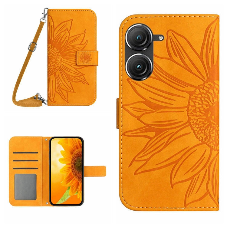 Skin Feel Sun Flower Pattern Flip Leather Phone Case with Lanyard, For Asus ZenFone 8 ZS590KS, For Asus ZenFone 9