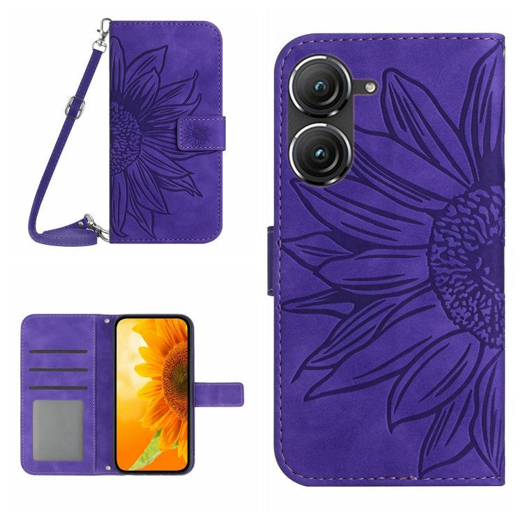 Skin Feel Sun Flower Pattern Flip Leather Phone Case with Lanyard, For Asus ZenFone 8 ZS590KS, For Asus ZenFone 9