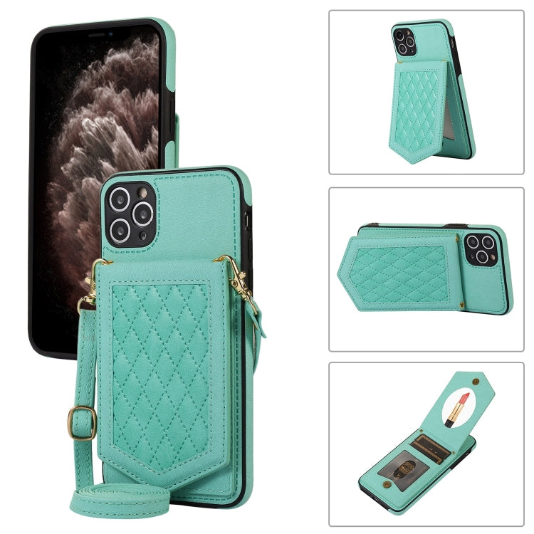 Rhombic Texture RFID Phone Case with Lanyard & Mirror, For iPhone 11 Pro, For iPhone 11, For iPhone SE 2022 / SE 2020 / 8 / 7, For iPhone 8 Plus / 7 Plus
