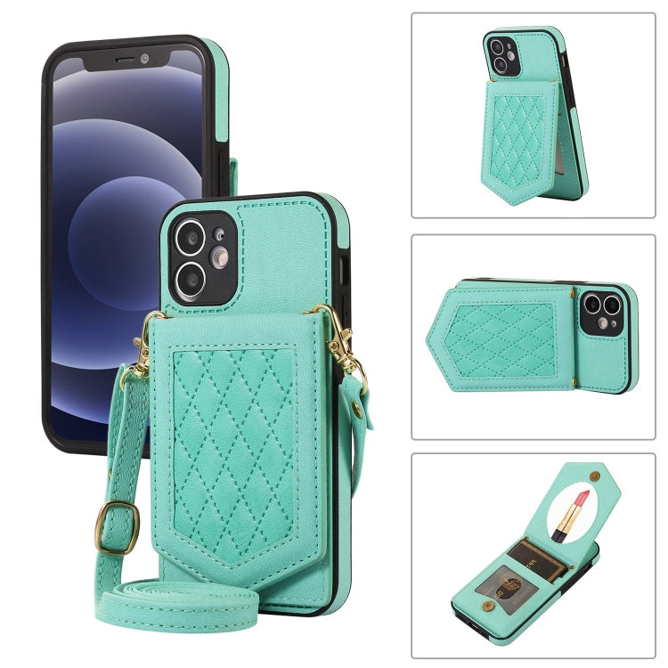 Rhombic Texture RFID Phone Case with Lanyard & Mirror, For iPhone 11 Pro, For iPhone 11, For iPhone SE 2022 / SE 2020 / 8 / 7, For iPhone 8 Plus / 7 Plus