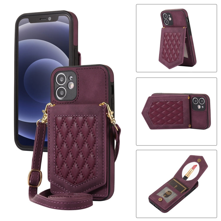 Rhombic Texture RFID Phone Case with Lanyard & Mirror, For iPhone 11 Pro, For iPhone 11, For iPhone SE 2022 / SE 2020 / 8 / 7, For iPhone 8 Plus / 7 Plus
