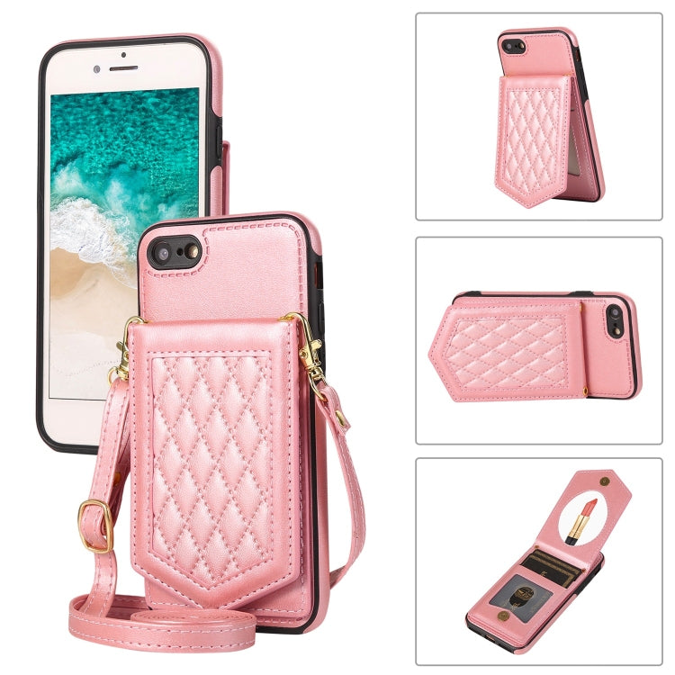Rhombic Texture RFID Phone Case with Lanyard & Mirror, For iPhone 11 Pro, For iPhone 11, For iPhone SE 2022 / SE 2020 / 8 / 7, For iPhone 8 Plus / 7 Plus