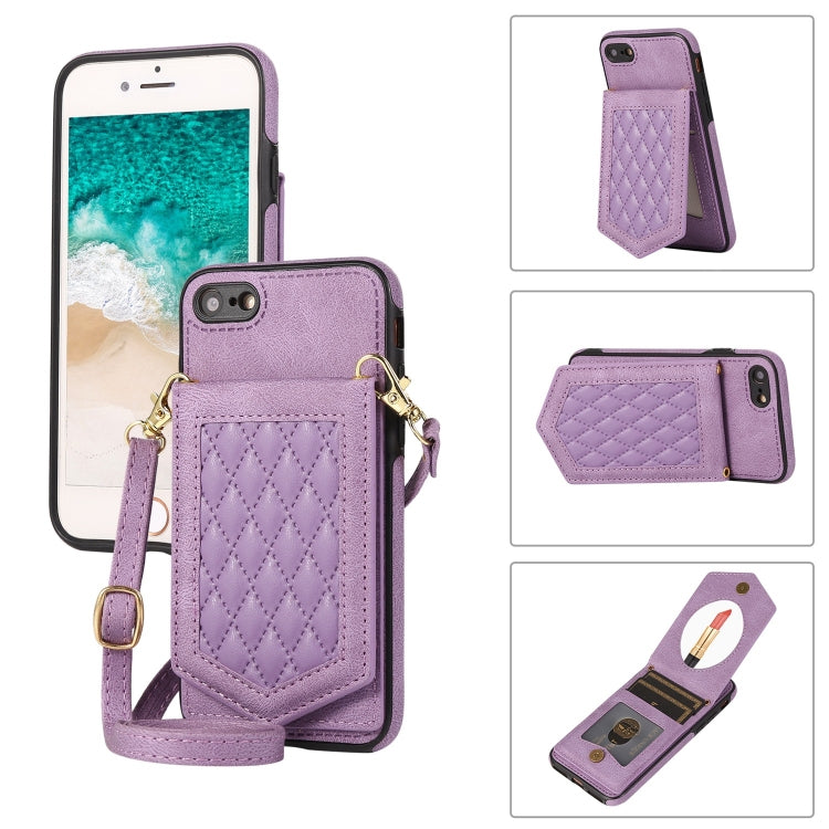 Rhombic Texture RFID Phone Case with Lanyard & Mirror, For iPhone 11 Pro, For iPhone 11, For iPhone SE 2022 / SE 2020 / 8 / 7, For iPhone 8 Plus / 7 Plus