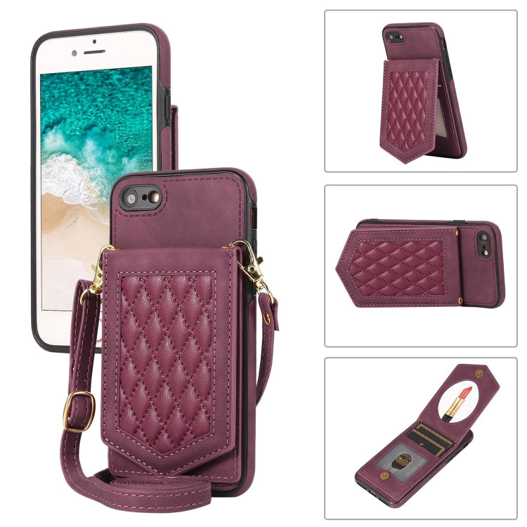 Rhombic Texture RFID Phone Case with Lanyard & Mirror, For iPhone 11 Pro, For iPhone 11, For iPhone SE 2022 / SE 2020 / 8 / 7, For iPhone 8 Plus / 7 Plus