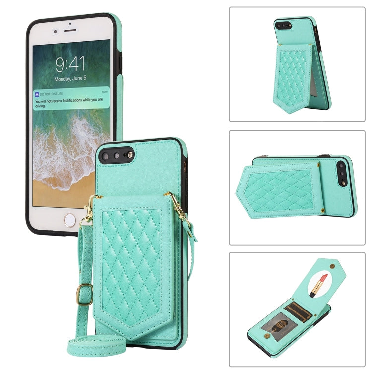 Rhombic Texture RFID Phone Case with Lanyard & Mirror, For iPhone 11 Pro, For iPhone 11, For iPhone SE 2022 / SE 2020 / 8 / 7, For iPhone 8 Plus / 7 Plus