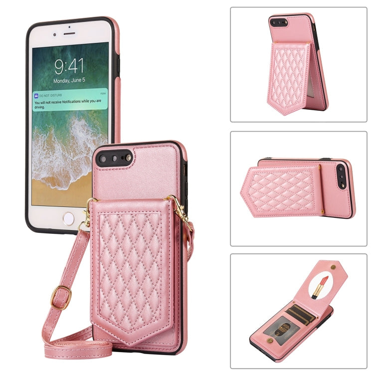 Rhombic Texture RFID Phone Case with Lanyard & Mirror, For iPhone 11 Pro, For iPhone 11, For iPhone SE 2022 / SE 2020 / 8 / 7, For iPhone 8 Plus / 7 Plus