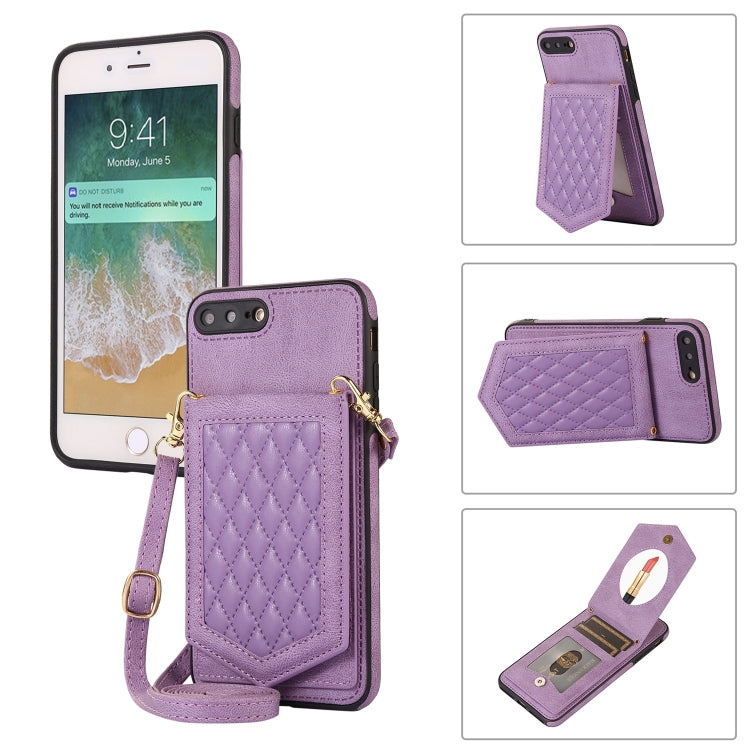 Rhombic Texture RFID Phone Case with Lanyard & Mirror, For iPhone 11 Pro, For iPhone 11, For iPhone SE 2022 / SE 2020 / 8 / 7, For iPhone 8 Plus / 7 Plus