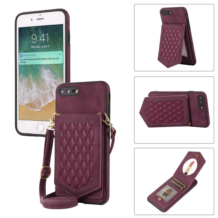 Rhombic Texture RFID Phone Case with Lanyard & Mirror, For iPhone 11 Pro, For iPhone 11, For iPhone SE 2022 / SE 2020 / 8 / 7, For iPhone 8 Plus / 7 Plus