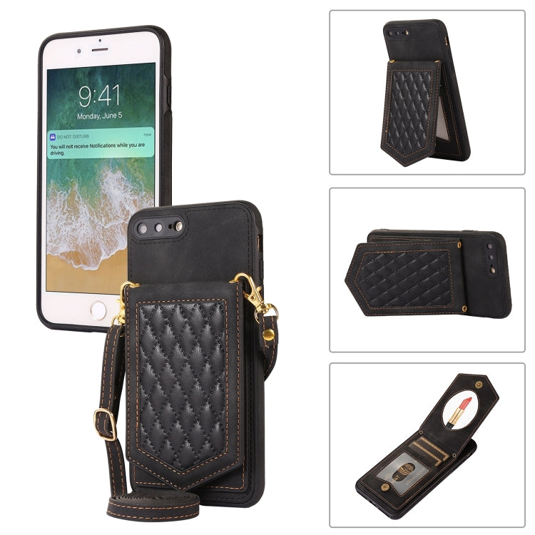 Rhombic Texture RFID Phone Case with Lanyard & Mirror, For iPhone 11 Pro, For iPhone 11, For iPhone SE 2022 / SE 2020 / 8 / 7, For iPhone 8 Plus / 7 Plus