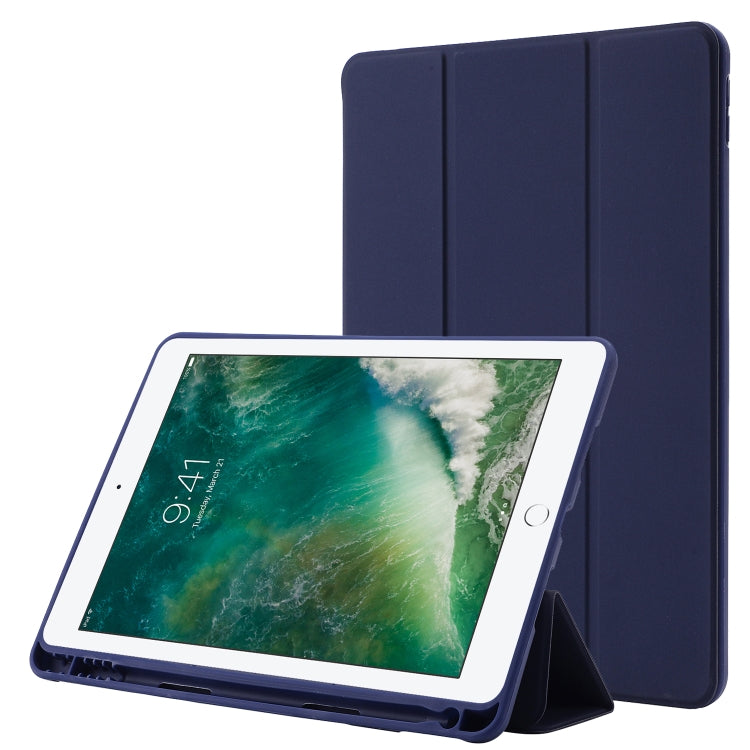 Skin Feel Pen Holder Tri-fold Tablet Leather Case, For iPad Air 2 / Air / 9.7 2018 / 9.7 2017, For iPad 10.2 2019 / iPad 10.2 2020 / iPad Air 3 / iPad Pro 10.5