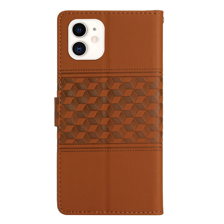 Diamond Embossed Skin Feel Leather Phone Case with Lanyard, For iPhone 11, For iPhone 11 Pro, For iPhone 11 Pro Max, For iPhone 12 mini