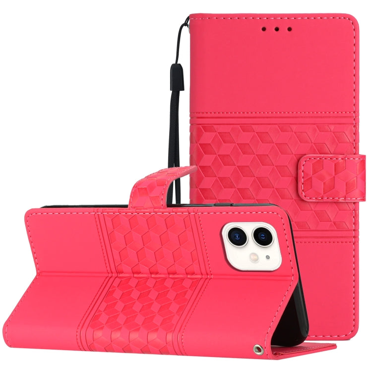 Diamond Embossed Skin Feel Leather Phone Case with Lanyard, For iPhone 11, For iPhone 11 Pro, For iPhone 11 Pro Max, For iPhone 12 mini