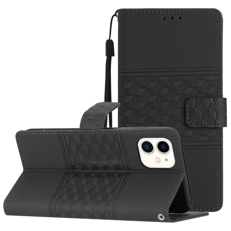 Diamond Embossed Skin Feel Leather Phone Case with Lanyard, For iPhone 11, For iPhone 11 Pro, For iPhone 11 Pro Max, For iPhone 12 mini
