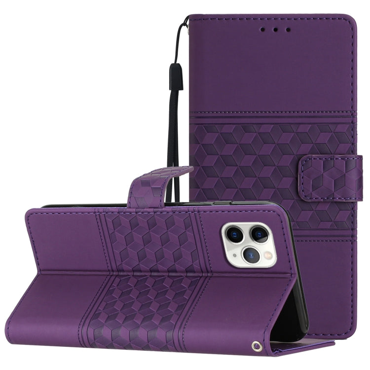 Diamond Embossed Skin Feel Leather Phone Case with Lanyard, For iPhone 11, For iPhone 11 Pro, For iPhone 11 Pro Max, For iPhone 12 mini