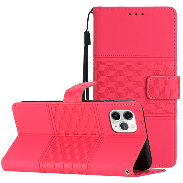 Diamond Embossed Skin Feel Leather Phone Case with Lanyard, For iPhone 11, For iPhone 11 Pro, For iPhone 11 Pro Max, For iPhone 12 mini