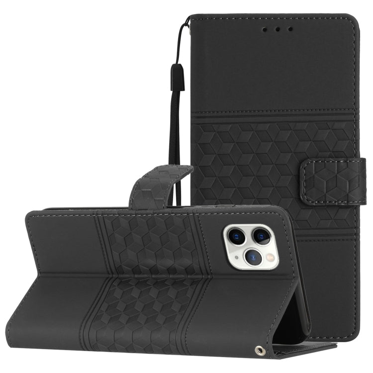 Diamond Embossed Skin Feel Leather Phone Case with Lanyard, For iPhone 11, For iPhone 11 Pro, For iPhone 11 Pro Max, For iPhone 12 mini