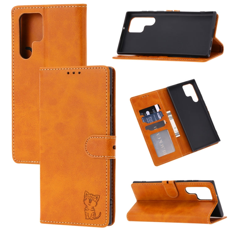 Embossed Happy Cat Pattern Flip Leather Phone Case, For Samsung Galaxy S23 Ultra 5G, For Google Pixel 7a, For Sony Xperia 5 IV
