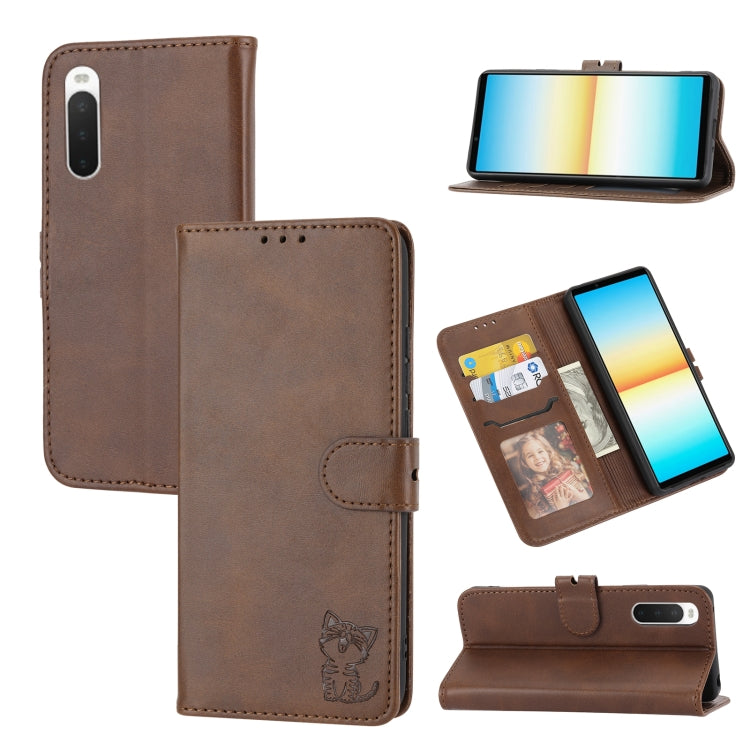 Embossed Happy Cat Pattern Flip Leather Phone Case, For Samsung Galaxy S23 Ultra 5G, For Google Pixel 7a, For Sony Xperia 5 IV