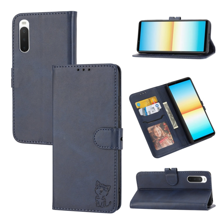 Embossed Happy Cat Pattern Flip Leather Phone Case, For Samsung Galaxy S23 Ultra 5G, For Google Pixel 7a, For Sony Xperia 5 IV