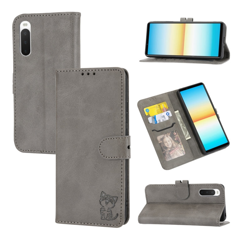 Embossed Happy Cat Pattern Flip Leather Phone Case, For Samsung Galaxy S23 Ultra 5G, For Google Pixel 7a, For Sony Xperia 5 IV
