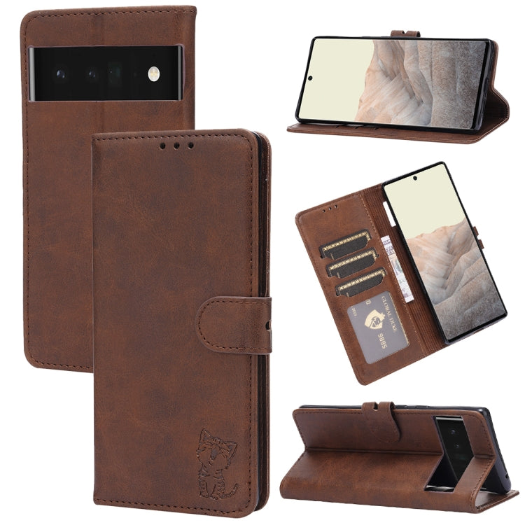 Embossed Happy Cat Pattern Flip Leather Phone Case, For Samsung Galaxy S23 Ultra 5G, For Google Pixel 7a, For Sony Xperia 5 IV