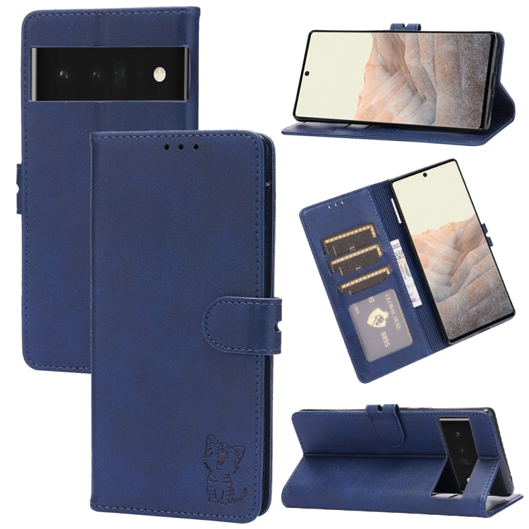 Embossed Happy Cat Pattern Flip Leather Phone Case, For Samsung Galaxy S23 Ultra 5G, For Google Pixel 7a, For Sony Xperia 5 IV