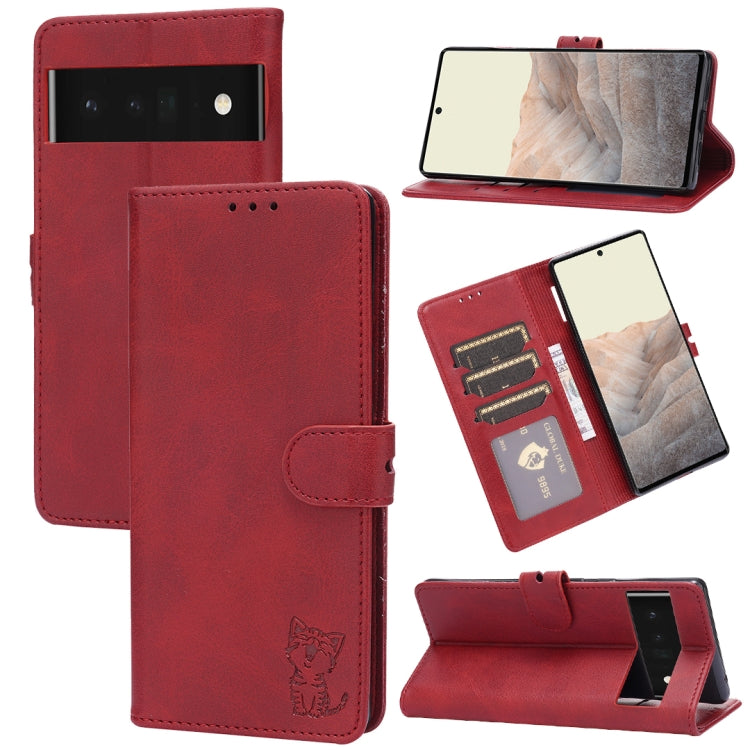 Embossed Happy Cat Pattern Flip Leather Phone Case, For Samsung Galaxy S23 Ultra 5G, For Google Pixel 7a, For Sony Xperia 5 IV