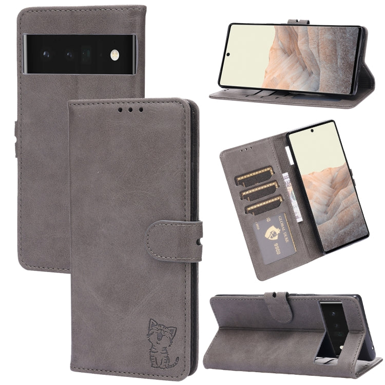 Embossed Happy Cat Pattern Flip Leather Phone Case, For Samsung Galaxy S23 Ultra 5G, For Google Pixel 7a, For Sony Xperia 5 IV