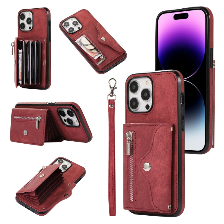 Zipper RFID Card Slot Phone Case with Short Lanyard, For iPhone 13 mini, For iPhone 13, For iPhone 13 Pro, For iPhone 13 Pro Max
