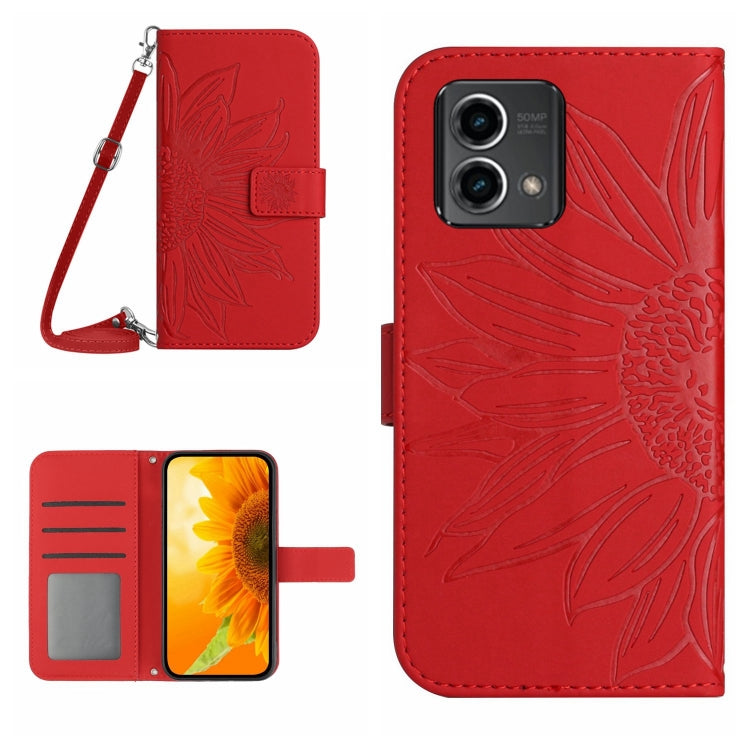 HT04 Skin Feel Sun Flower Embossed Flip Leather Phone Case with Lanyard, For Motorola Moto G Power 2023, For Motorola Moto G Stylus 5G 2023