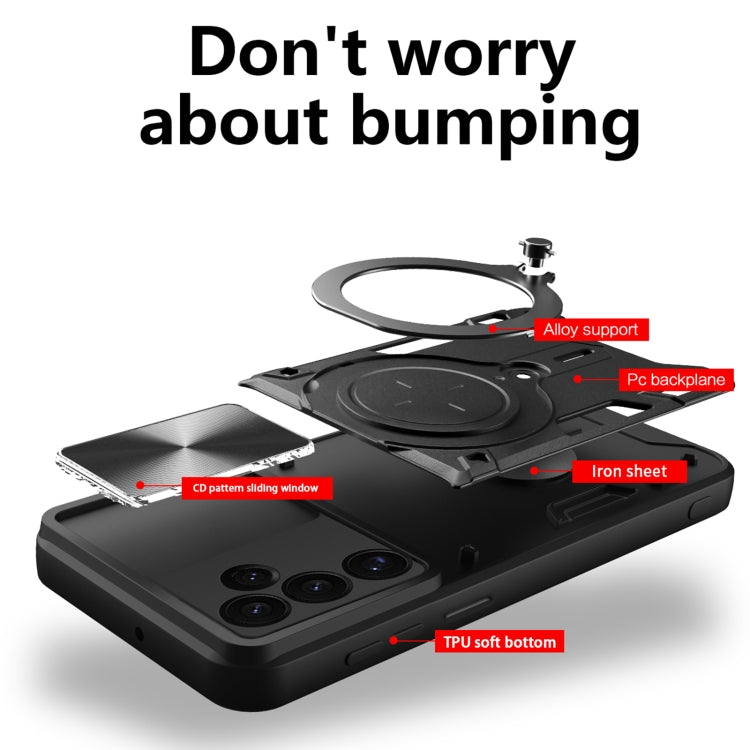CD Texture Sliding Camshield Magnetic Holder Phone Case