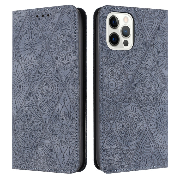 Ethnic Embossed Adsorption Leather Phone Case, For iPhone 13, For iPhone 13 Pro, For iPhone 13 Pro Max, For iPhone 12 / 12 Pro