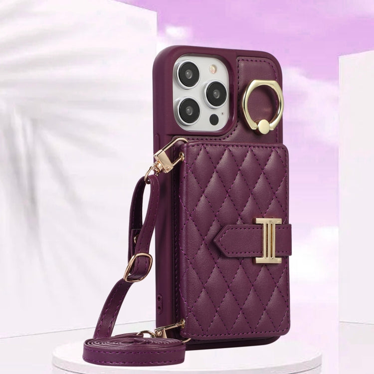 Horizontal Card Bag Ring Holder Phone Case with Dual Lanyard, For iPhone 13, For iPhone 12, For iPhone 12 Pro Max