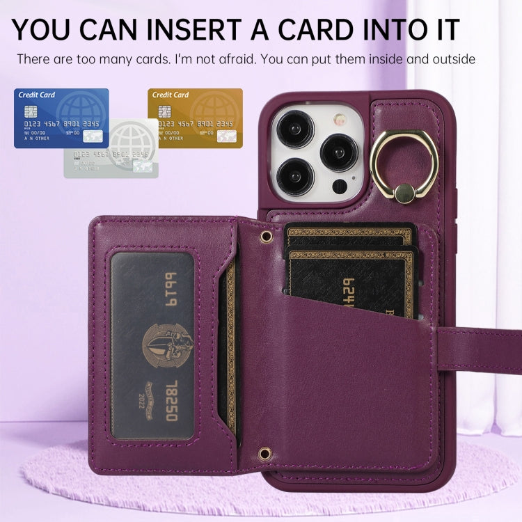 Horizontal Card Bag Ring Holder Phone Case with Dual Lanyard, For iPhone 13, For iPhone 12, For iPhone 12 Pro Max