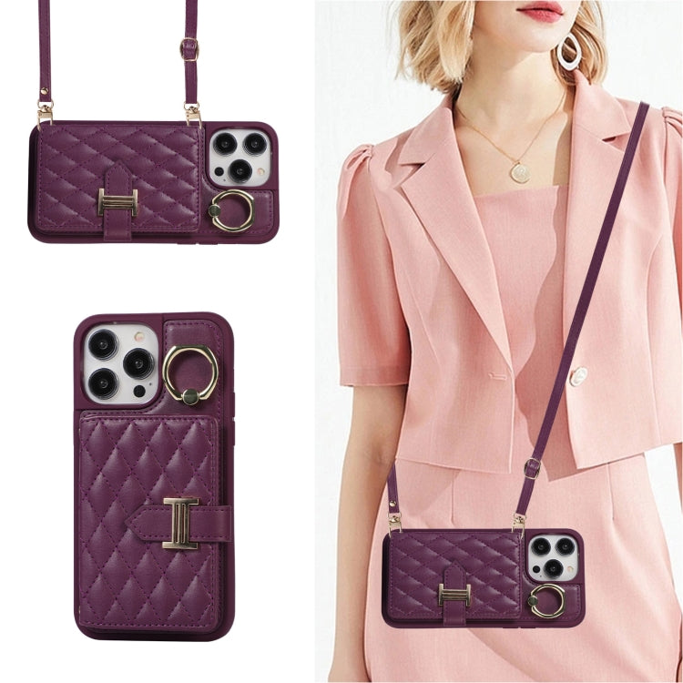Horizontal Card Bag Ring Holder Phone Case with Dual Lanyard, For iPhone 13, For iPhone 12, For iPhone 12 Pro Max