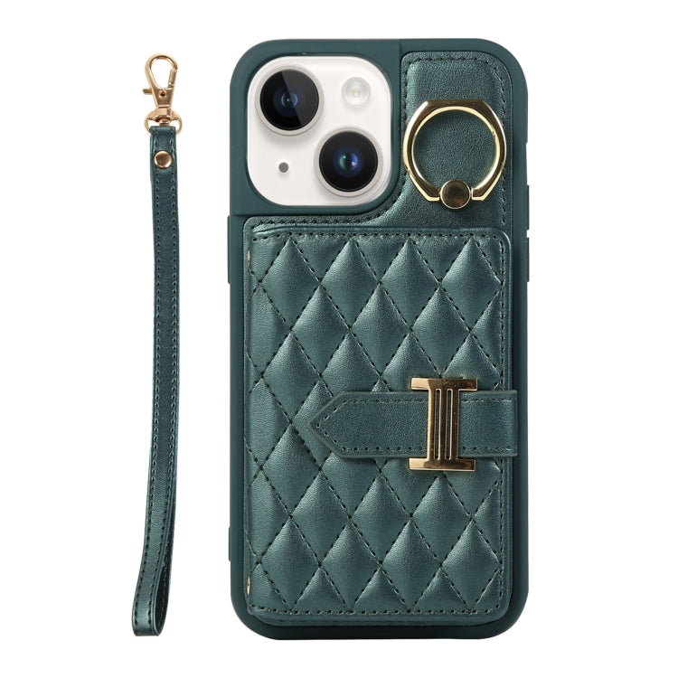 Horizontal Card Bag Ring Holder Phone Case with Dual Lanyard, For iPhone 13, For iPhone 12, For iPhone 12 Pro Max