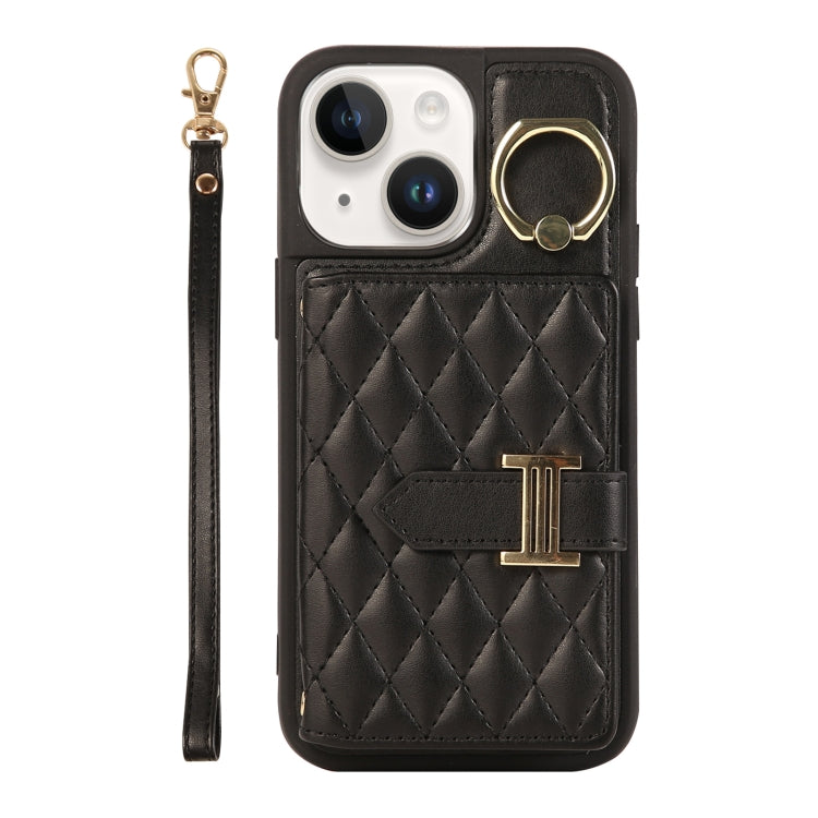Horizontal Card Bag Ring Holder Phone Case with Dual Lanyard, For iPhone 13, For iPhone 12, For iPhone 12 Pro Max