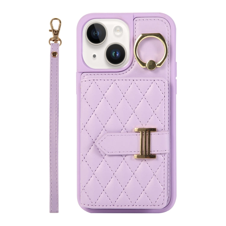 Horizontal Card Bag Ring Holder Phone Case with Dual Lanyard, For iPhone 13, For iPhone 12, For iPhone 12 Pro Max